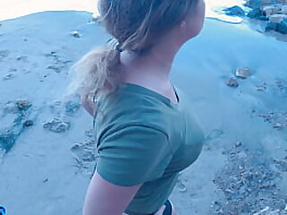 Giving stepmom a creampie while out walking slothful POV